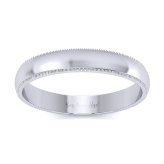 Platinum 3MM Heavy Comfort Fit Milgrain Ladies and Mens Wedding Band, Size 7.5